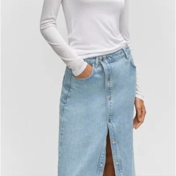 NWT Mango Long Denim Skirt Asymmetrical Button Small - Picture 5 of 7
